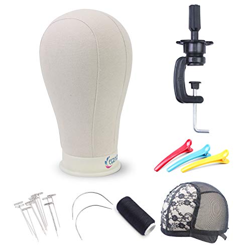 Canvas Block Wig Head 22 Inch Mannequin Head with Stand & Styling Kit