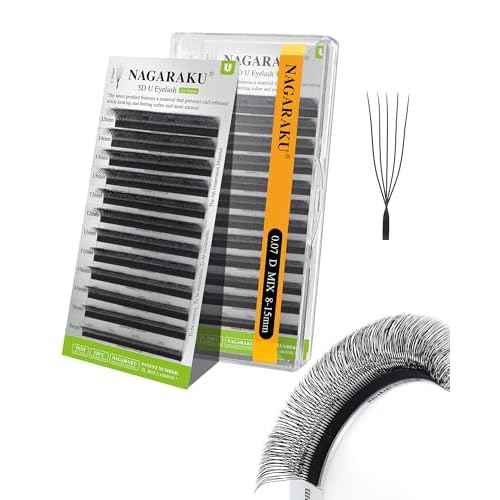 NAGARAKU U Eyelash Extensions Supplies 5D U Lash Easy Fan Russian Volume Crisscross Eyelashes Handwoven U Shaped Mesh Wispy Clusters 12 Rows Eye Lashes Matte Black - 0.07D Curl 8-15 Mix