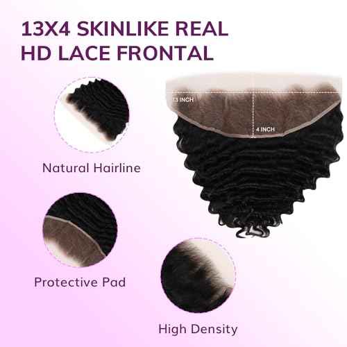 IDN BEAUTY SKINLIKE REAL HD 13x4 Lace Frontal Deep Wave 18 Inch Bleached Single Knots HD Frontal Skinlike Ultra-thin Frontal HD Lace Closure Virgin Human Hair 0.1 mm Pre Plucked Hairline