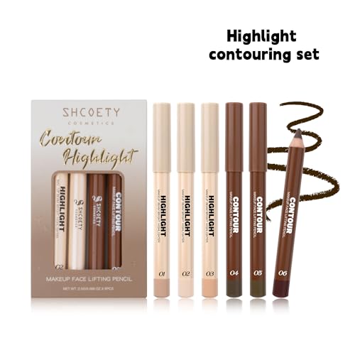 6-Shade Face Contour & Highlight Stick Kit, Dual-Ended Pencils