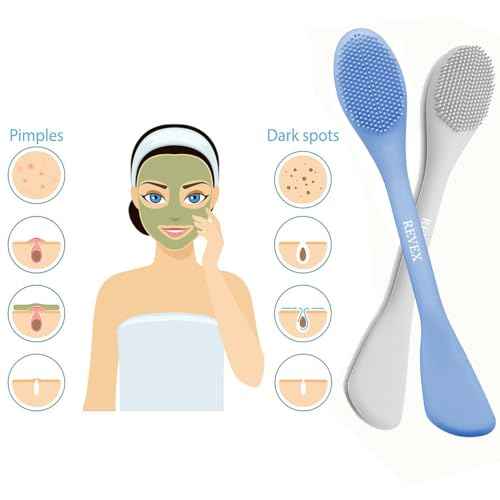 REVEX Pore Cleaning Brush,Face Scrubber,Lymphatic Drainage Massager,Silicone Face Mask Applicator,Mask Applicator Tool for Facial Mud,Contour Face Brush for Lymphatic Drainage. (Sky Blue+Gray)