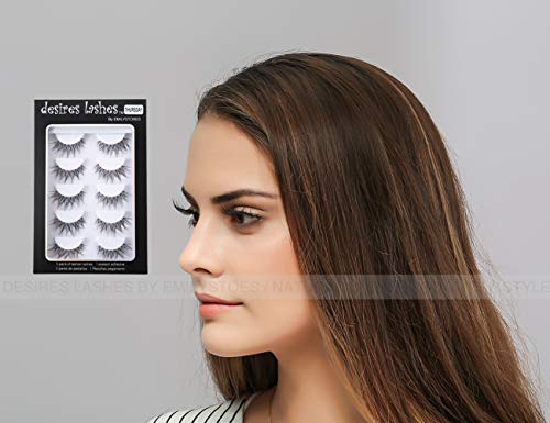 DESIRES LASHES Natural Wispy False Eyelashes, 5 Pairs, Clear Band