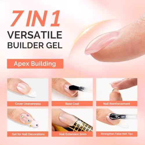 MelodySusie 2PCS 15ML Clear Builder Nail Base Gel for Nails Thickening,Soak Off UV Extension Gel,Rhinestone Nail Glue in a Bottle for Nail Art Design Gift for Women