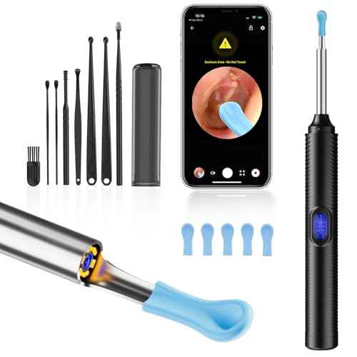 AI Eardrum Alert, AI Ear Wax Removal Kit, 1080P HD Camera with 6-Axis Gyroscope, Waterproof Lens, 230mAh Battery, Earwax Removal Tool with 8 Pcs Ear Set, Otoscope Camera for iOS & Android (Black)
