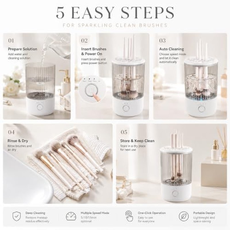 Automatic Electric Makeup Brush Cleaner with 4 Speeds - USB Rechargeable