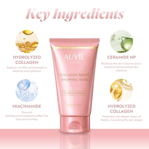 GDS. AUVIE Collagen Night Wrapping Mask (2.54 fl oz), auvie Peel-off Night Mask With Applicator, Deeply Nourish &Moisturize & Firm Skin,the Ideal Gifts for Women and Teen Girls (1pc)