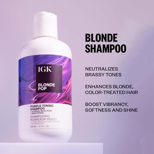 IGK BLONDE POP Purple Toning Shampoo | Brighten + Neutralize Brass | Vegan + Cruelty Free | 8 Oz