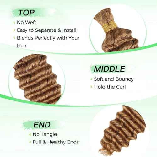 Deep Wave Bulk Human Braiding Hair 100g 14 Inch 2 Bundles Blonde Human Braid Hair for Boho Braids No Weft Color 27 Curly Brazilian Braiding Hair Extensions for Micro Braid