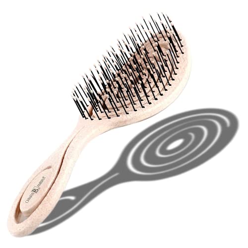 Chiara Ambra Organic Detangling Hair Brush for Women, Men & Children, Unique Spiral Hairbrush, Vented Hair Straightening Brushes for Straight, Curly & Wet Hair - Does not Pull on Hair - Beige