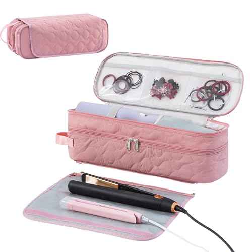 Large Capacity Hair Tools Travel Bag with Detachable Heat Resistant Mat, Double Layer Organizer Case for Flat Irons, Curling Irons, Hair Dryers, and Travel Carrying Case for Hair Tool Storage