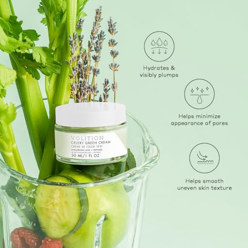 Volition Beauty Celery Green Cream with Hyaluronic Acid + Peptides - Purifies, Minimizes Pores and Controls Oil - 1oz