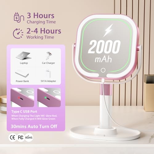 Unbednigt 1X/10X Magnifying Makeup Mirror with Lights - Cordless, Adjustable Height & 3 Color Temperatures
