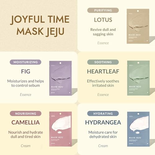 MIZON Joyful Time Jeju Face Mask Bundle (10 PCS) ? Multi-Pack with 2 of Each: Heartleaf, Fig & Aloe, Lotus, Hydrangea & Camellia ? Moisturizing & Nourishing Korean Face Masks for Radiant Skin