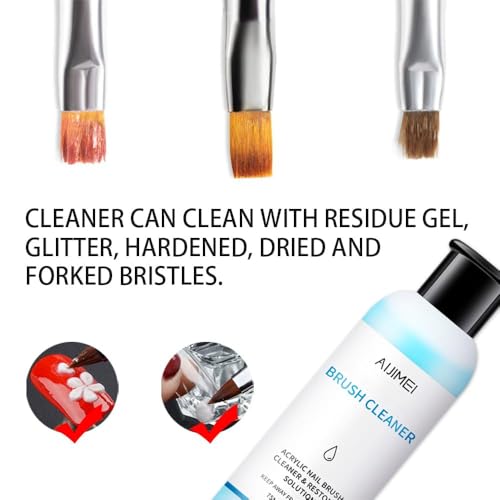AIJIMEI Nail Brush Cleaner Set 58ml with Glass Cup & Cotton Pads - Travel Kit