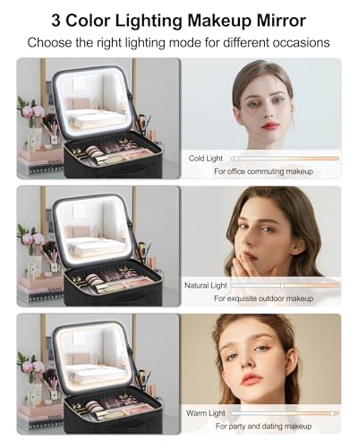 Chomeiu Makeup Bag with LED Mirror - Large Travel Organizer