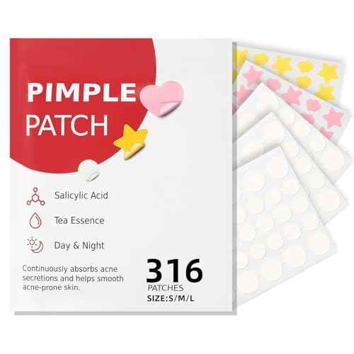 Pimple Patches for Face 316pcs,Hydrocolloid Acne Patches Star,Zit Patches,Pimple Popper Tool Kit,Facial Skin Care Products Containing Salicylic Acid,Tea Tree Oil and Calendula Oil