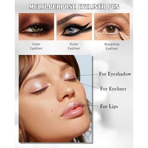 Black+Brown+Nude Waterline Eyeliner Pencil, Cream Gel Eye Liner Pencils for Older Women, Waterproof Smudge-Proof Retractable Eyeliner Pen, Long Lasting, Water Line Eye Liner for Sensitive Eyes-3Pcs