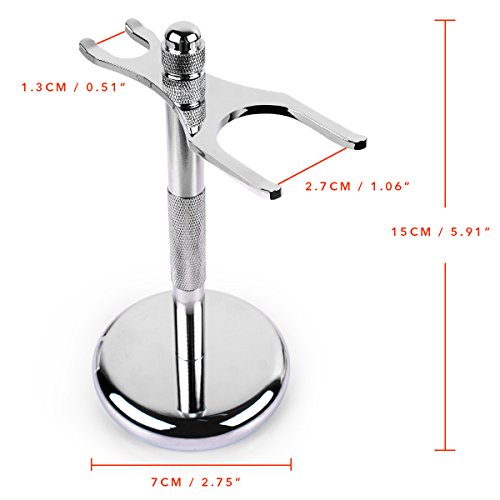 QSHAVE Deluxe Chrome Razor and Brush Stand Holder, Prolong The Life of Your Shaving Brush, 2 Prongs