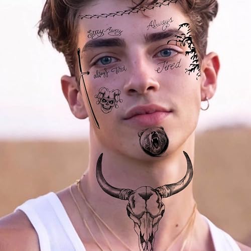 5 Sheets Temporary Tattoos Halloween Costume Set for Men Women
