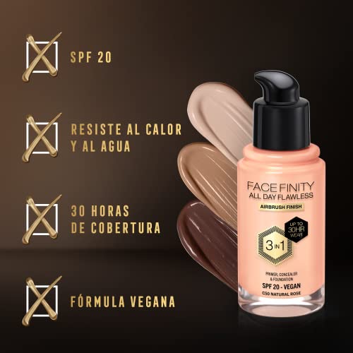 Cr?me Make-up Base Max Factor Face Finity All Day Flawless 3-in-1 Spf 20 N¨¬ C50 Natural rose 30 ml