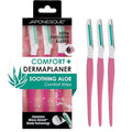 JAPONESQUE Dermaplaner with Soothing Aloe Comfort Strip - Skin Tool with Ultra Precision Blade for Facial Hair Removal and Exfoliation, 3pk.
