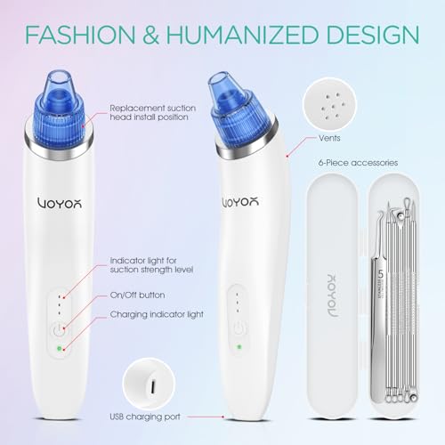 VOYOR Blackhead Remover Pore Vacuum - 6 Heads, 3 Modes