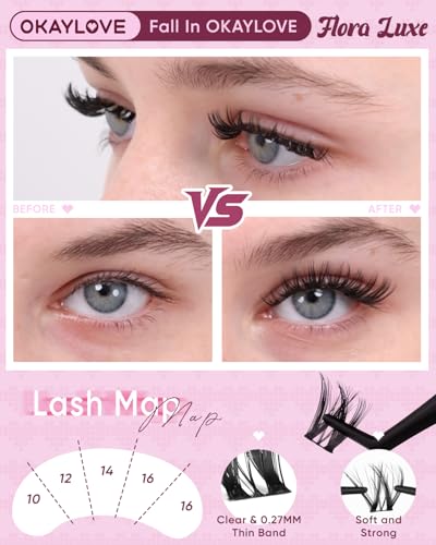 OKAYLOVE Natural Lash Clusters Kit, Flora Luxe 8-18mm DIY Wispy