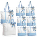 8 Pack Large Canvas Tote Bags with Zipper - Blue & White