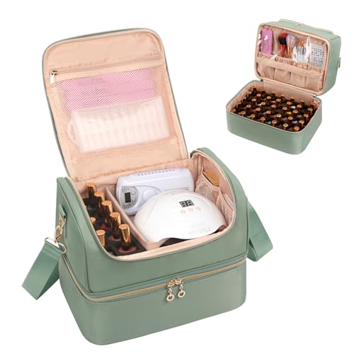 CUBETASTIC Green Nail Polish Organizer Case - Holds 45 Bottles & Manicure Tools