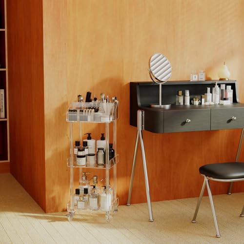 Aquiver 3-Tier Acrylic Makeup Organizer Cart - Rolling Vanity Storage