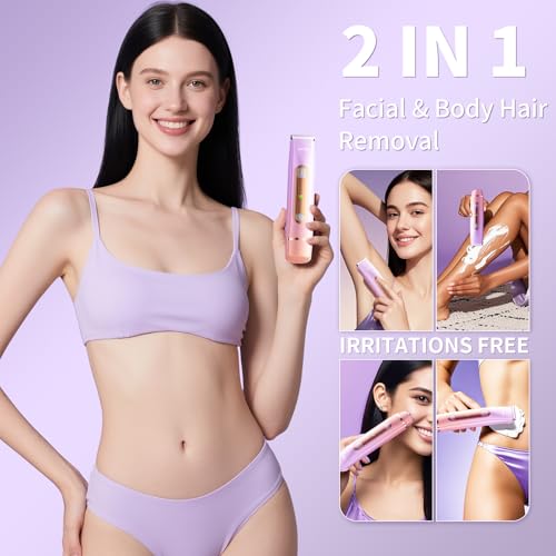 Bikini Trimmer for Women, Electric Razors with Dual Heads, Rechargeable Pubic Hair Trimmer with IPX7 Waterproof, Painless Pro Shaver for Underarm Leg Arm Body Face Private Area£¨DuskyRose£©