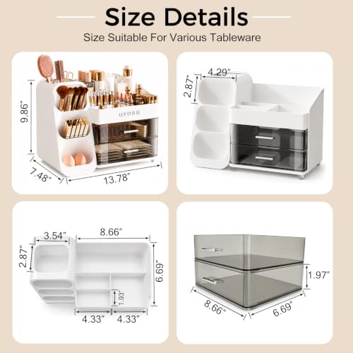 UFORU White Makeup Organizer with Brush Holder for Vanity & Bathroom