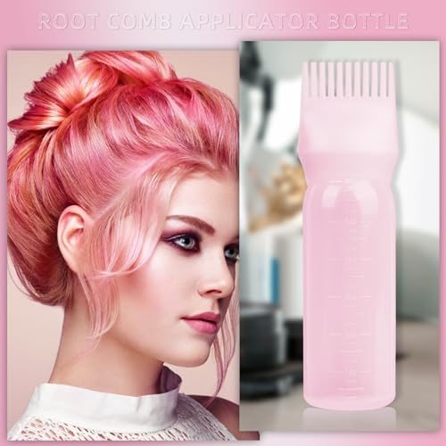 BLAAROOM Root Comb Applicator Bottle 6 Ounce, 2 Pack Hair Oil Applicator Bottle, Hair Dye Bottle Applicator Tools with Hair Oil Dispenser Root Comb Brush for Hair Oiling Applicator - Pink