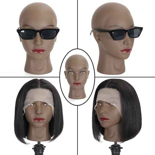 Bald Female Mannequin Head Makeup Training Head Wig Head Professional Cosmetology for Wig Making and Display Hat Helmet Glasses Display Head Model with Free Clamp Stand
