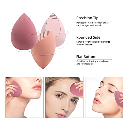 Leeshine Makeup Sponges Set - 4 Pcs Blending Beauty Blenders with Holder & Egg Case, Pink, Pack of 5 Variations