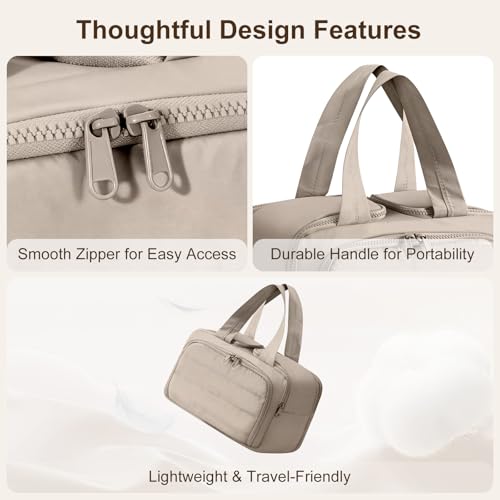Brown Travel Makeup Bag with Hanging Hook Waterproof Organizer for Women