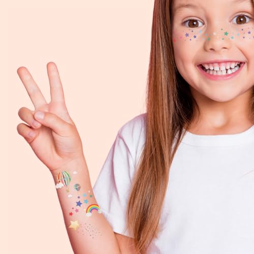 Rainbow Metallic Kids Temporary Tattoos Set (25 Pack)