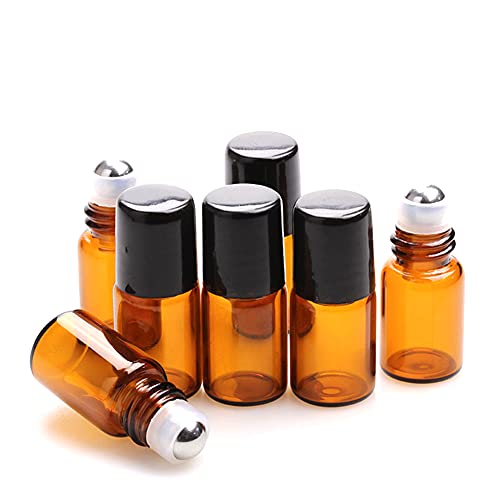 Furnido 25 Pack 2ml Amber Glass Roll-On Bottles for Essential Oils