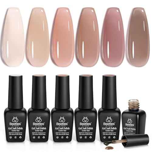 Beetles Fall Gel Nail Polish Set - 6 Colors Nude Brown Jelly Neutral Gel Polish Kit Sheer Transparent Effect Soak Off UV DIY French Nail Art Manicure Gifts for Women
