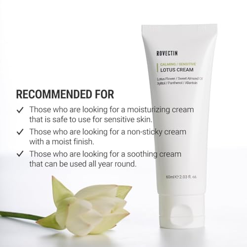 ROVECTIN Calming Lotus Cream ? Lightweight Hydrating & Soothing Moisturizer Face Cream for Sensitive Skin | 75% Lotus Water Extract & Niacinamide for Anti-Aging | Vegan Korean Skincare (2.03 fl oz)