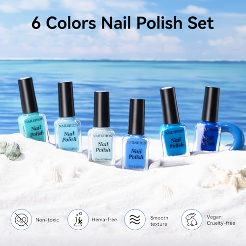 Blue Shades Nail Polish Set - Quick-Dry, No Lamp Needed - Blue Collection