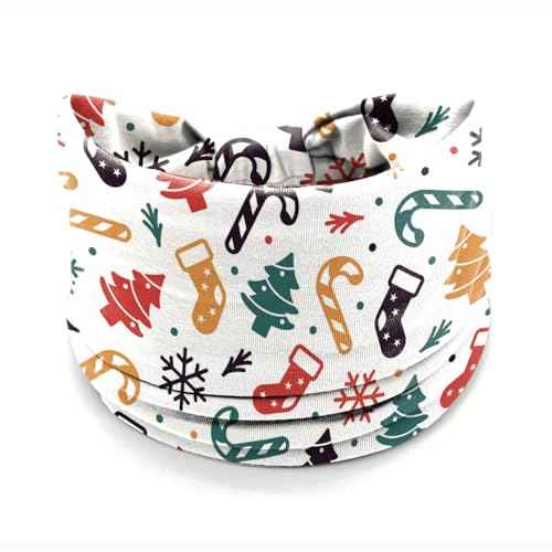 Christmas Headbands for Women Girls ? 4 Pack Unique Elastic Hair Bands with Cute Santa, Candy Cane, Reindeer & Chic Black Gold Holiday Prints, Fun Holiday Accessories for Party Winter Wear