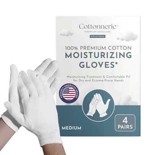 4 Pairs Cottonnerie Original Cotton Gloves for Dry Hands Sleeping, Moisturizing Gloves Overnight, Hand Moisturizer Gloves, Moisture Gloves for Dry Hands Overnight, Sleeping Gloves, Medium