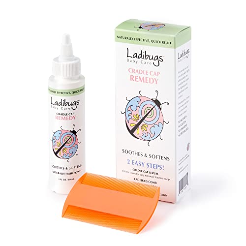 Ladibugs Baby Cradle Cap Remedy Kit - Gentle 2-Step Serum & Comb Set
