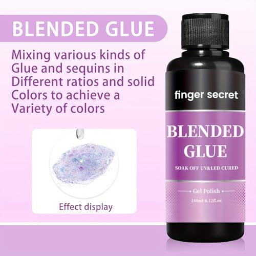 Nail Blending Glue,finger secret Blended Glue240ml,Gel Polish Glitter Powder Clear Mixer Glue,Color Sequins Mixing Glue,Multifunctional Nail Blend Glue for DIY Nail Art