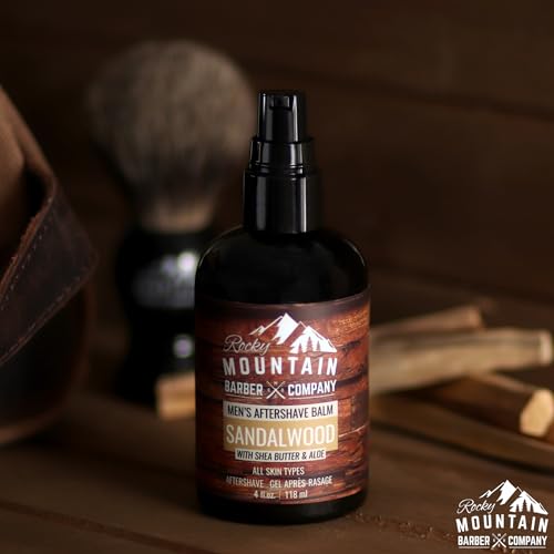 Rocky Mountain Barber Company Aftershave Balm for Men – with Sandalwood Essential Oil, Coconut Oil and Shea Butter – Applies Easily - 4 oz