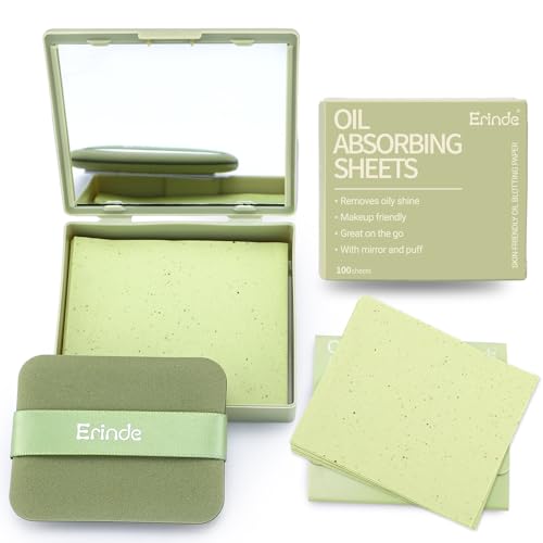 Erinde Oil Blotting Sheets for Face 300 Pack with Mirror & Puff