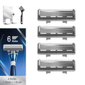 6-Blade Razor Refill Cartridges 4 Count, Professional Razor Blades for Men with Lubricating Strip, Wall Hook & Cleaning Brush Included for Smooth Shaving with Matching Handle