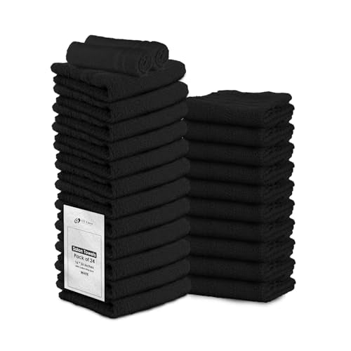 24 Pack Black Hand Towels, 100% Cotton, 16x27 inches