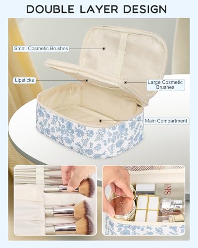Relavel Travel Makeup Bag Small Floral Cosmetic Organizer